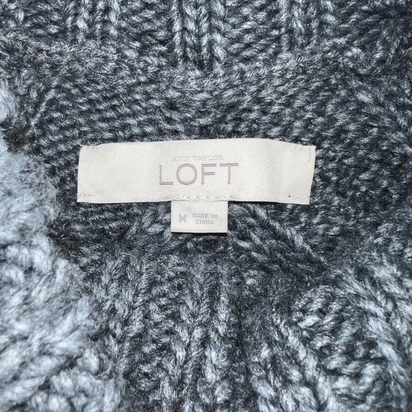 LOFT Women's Gray Medium Short Sleeve Chunky Cable Knit Wool Turtleneck Sweater - Picture 3 of 6